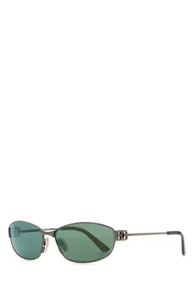 Balenciaga Gunmetal Mercury Oval Sunglasses In Grey-grey-green