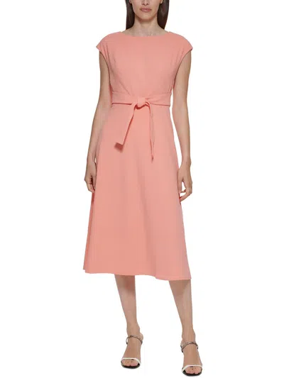 Calvin Klein Womens Crepe Midi Fit & Flare Dress In Pink