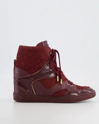 Pre-owned Louis Vuitton Burgundy Suede Monogram Heeled Trainers In Red
