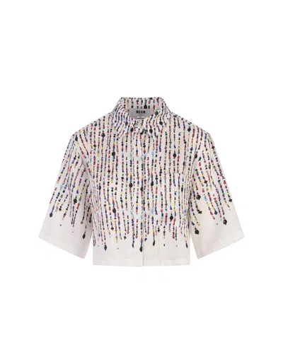 Msgm Bead-print Cropped Shirt In White