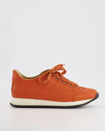 Hermes Leather Trainers With Logo Detail In Orange
