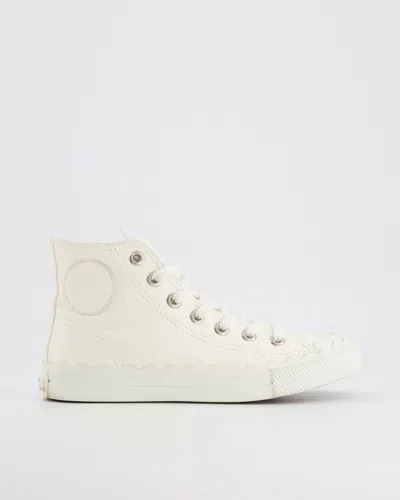 Chloé Distressed Leather High Top Trainers In White