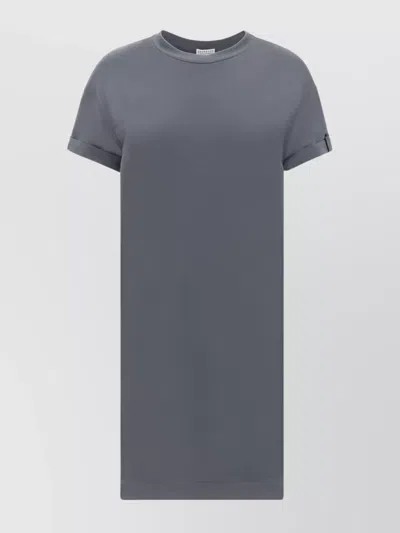 Brunello Cucinelli Cotton Felpa T-shirt Dress With Monili Sleeve Detail In Carbone