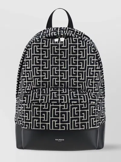 Balmain Logo Jacquard Geometric Pattern Backpack