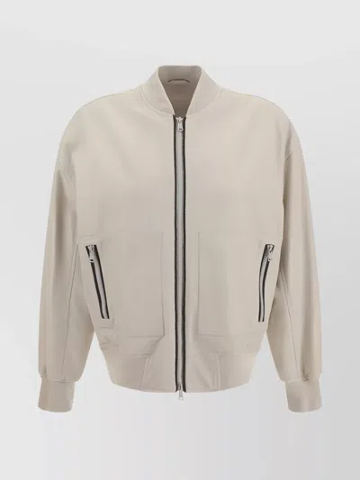 Brunello Cucinelli Leather Jacket In Bianco Invernale