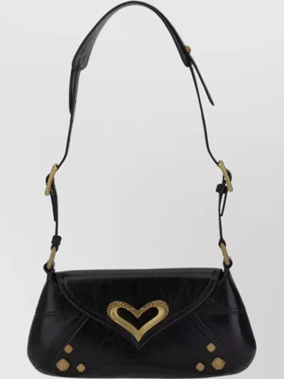 Pinko Heart Embellished Shoulder Bag In Black