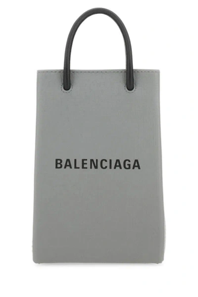 Balenciaga Woman Grey Leather Phone Case In Grey