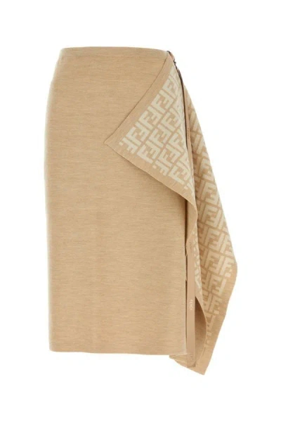 Fendi Woman Camel Wool Blend Skirt In Brown