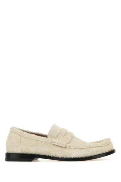 Loewe Woman Ivory Suede Campo Loafers In White