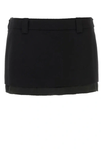 Miu Miu Woman Black Wool Blend Mini Skirt