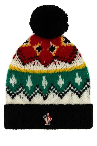 Moncler Grenoble Woman Embroidered Wool Blend Beanie Hat In Multicolor