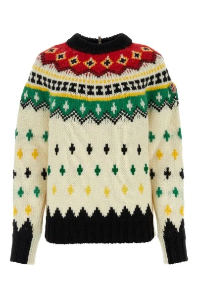Moncler Grenoble Woman Embroidered Wool Blend Sweater In Multicolor