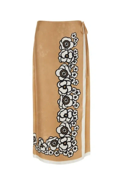 Prada Woman Camel Silk Skirt In Brown