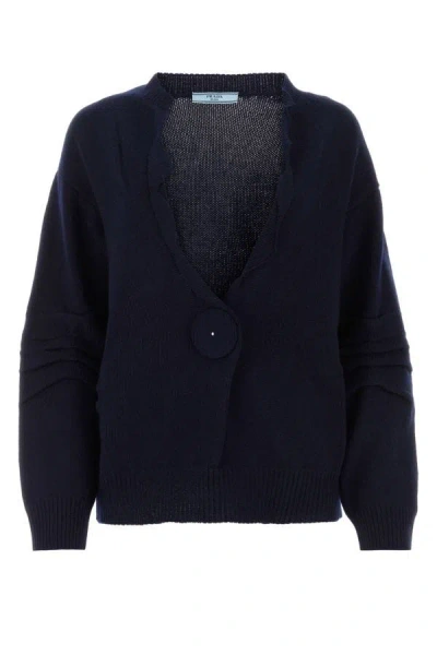 Prada Wool And Cashmere V-neck Jumper In Black