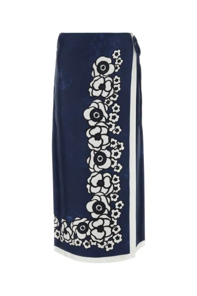 Prada Floral Printed Midi Skirt In Blue