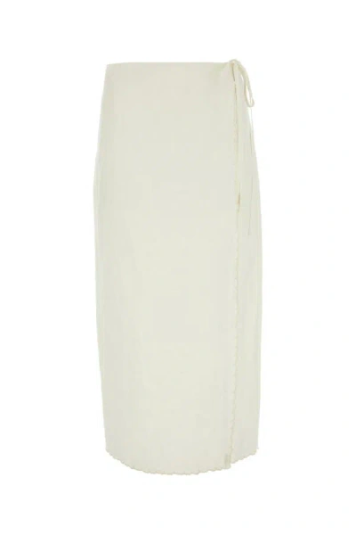 Prada Woman Ivory Linen Skirt In White