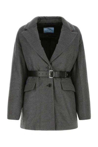 Prada Woman Melange Dark Grey Wool Blend Blazer In Gray