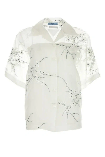 Prada White Silk Blend See-through Shirt In Bianco