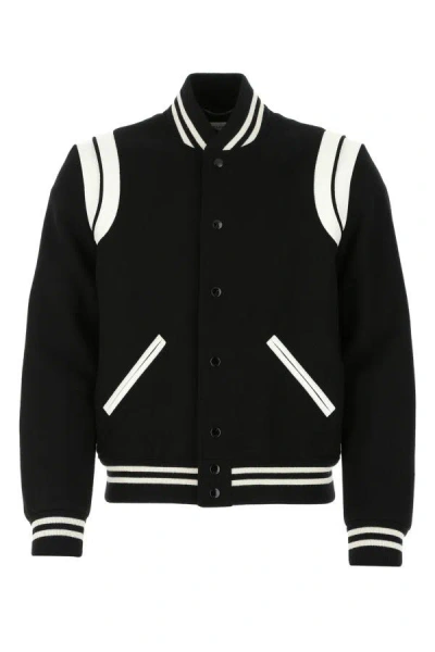 Saint Laurent Man Black Wool Blend Bomber Jacket