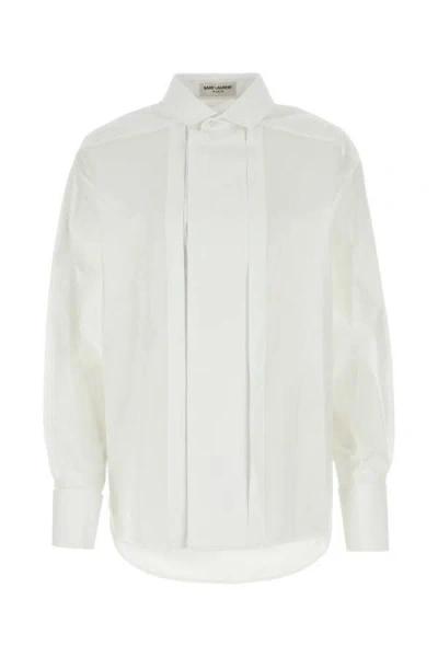 Saint Laurent Pleated Shirt In White