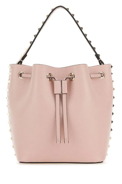 Valentino Garavani Woman Light Pink Leather Rockstud Bucket Bag