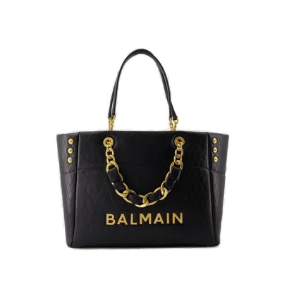 Balmain Logo Plaque Top Handle Bag In Black