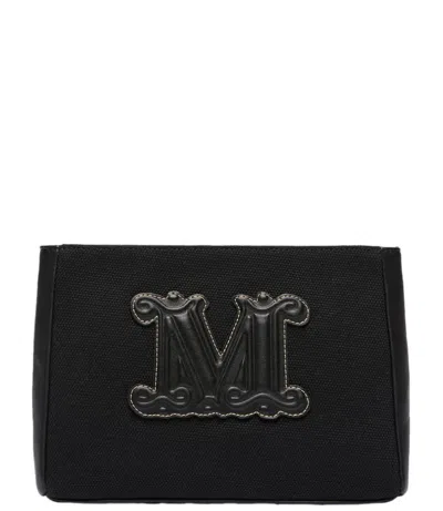 Max Mara Cascia Logo Embossed Clutch Bag In Black