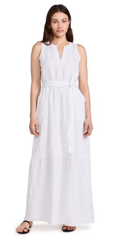 Splendid Stella Sleeveless Tie-belt Linen Maxi Dress In White