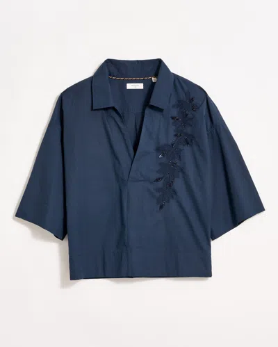 Billy Reid Embellished Cropped Camp Shirt In Carbon Blue