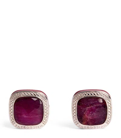 Tateossian Sterling Silver And Ruby Square Cufflinks