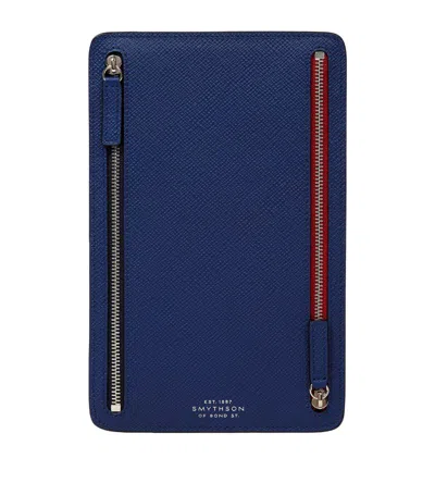 Smythson Panama Leather Multi-zip Travel Wallet In Blue