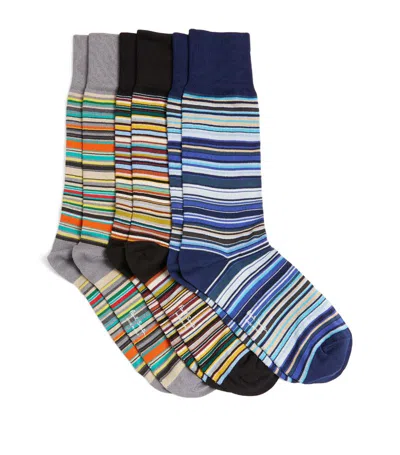Paul Smith Cotton-blend Multicolour Stripes Socks (pack Of 3)