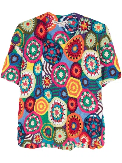 Comme Des Garçons Crochet-knit Cotton-blend T-shirt In Multicolor