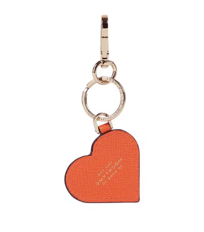 Smythson Leather Heart Keyring In Orange