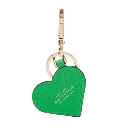 Smythson Leather Heart Keyring In Green