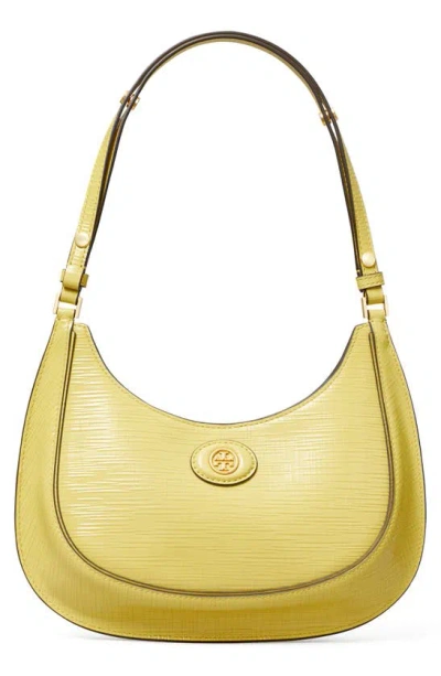 Tory Burch Robinson Crosshatched Convertible Crescent Bag In Butter Mint