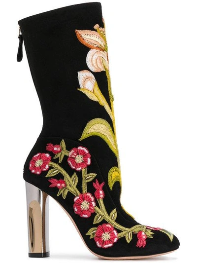 Alexander Mcqueen Floral Embroidered Boots In Multicoloured