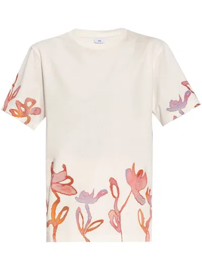Ps By Paul Smith Floral-print Organic Cotton T-shirt In White