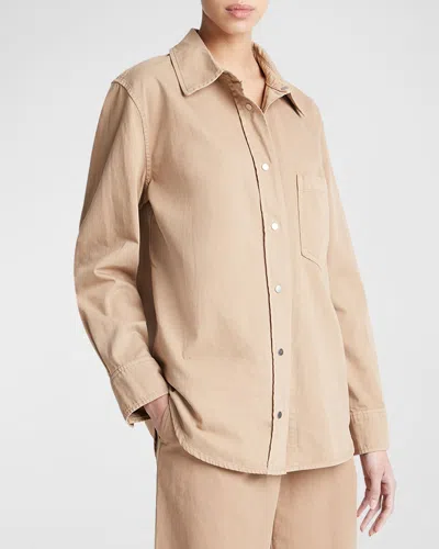 Vince Snap-front Cotton Twill Overshirt In Cocoon