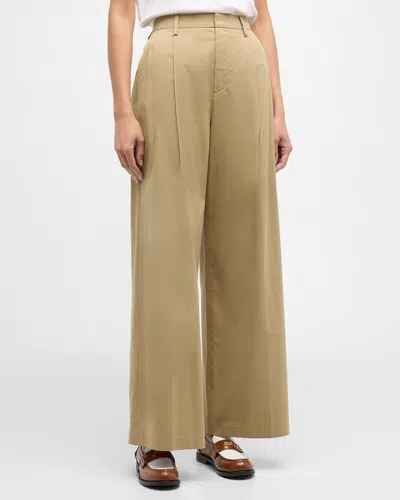 Frame Pleated Wide-leg Pants In Khaki