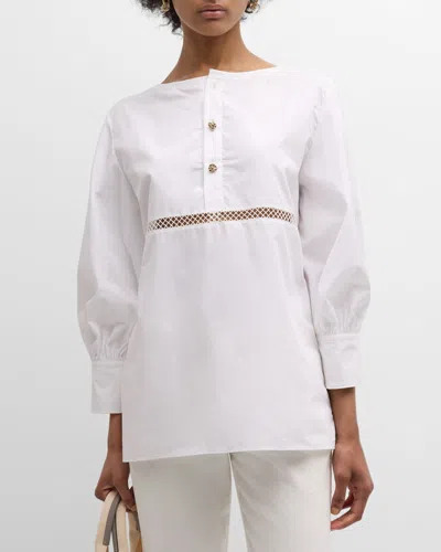 Chloé X High Summer Poplin Blouse With Netted Detailing In White