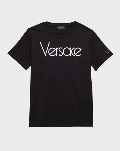 Versace Kid's Classic Logo-print T-shirt In Black/white