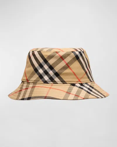 Burberry Men's Check Ekd Bucket Hat In Sand