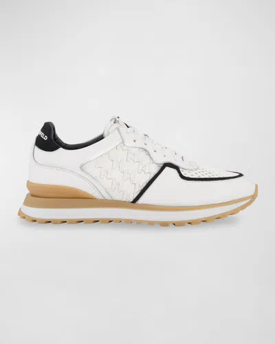 Karl Lagerfeld Men's Leather And Suede Logo Runner Trainers In White
