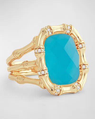 Anabel Aram Jewelry Bamboo With Stone Ring In Turquoise