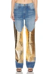 Brandon Maxwell The Cortlandt Paneled Metallic Leather Straight-leg Jeans In Gold