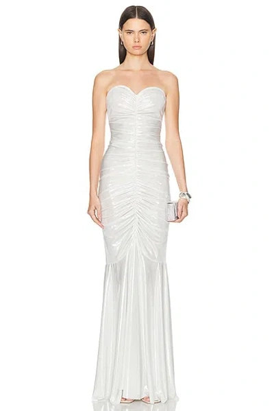 Norma Kamali Strapless Shirred Front Fishtail Gown In Pearl