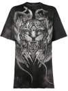 Balmain Oversized Tiger Print T-shirt In Black