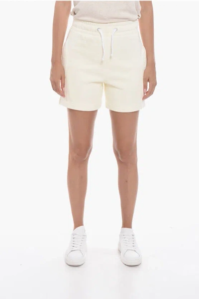 Victoria Beckham Brushed Cotton Shorts With Embroidered Logo In White