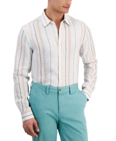 Club Room Men's Dart Stripe Linen Long-sleeve Shirt, Created For Macy's In Almond Milk